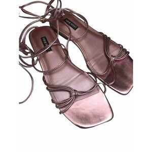 Nine West Women’s Strappy Lace Up   Flat Sandals Metallic Pink Size 7.5